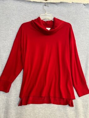 AVA VIV Long Line Bright Red Statement Sweater with Generous Cowl Collar
